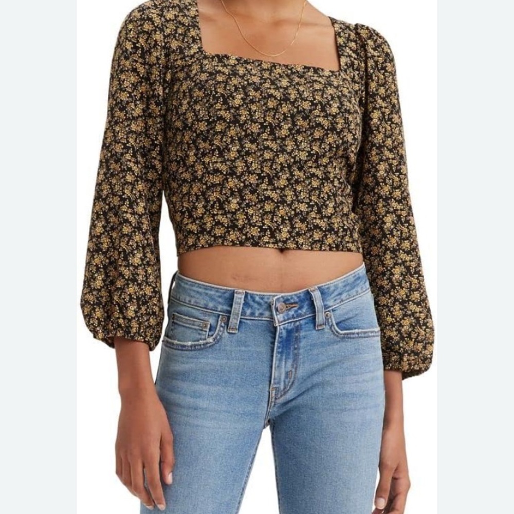 Levis Ditsy Floral Square Neck Top Size S Y2k Summer Cropped